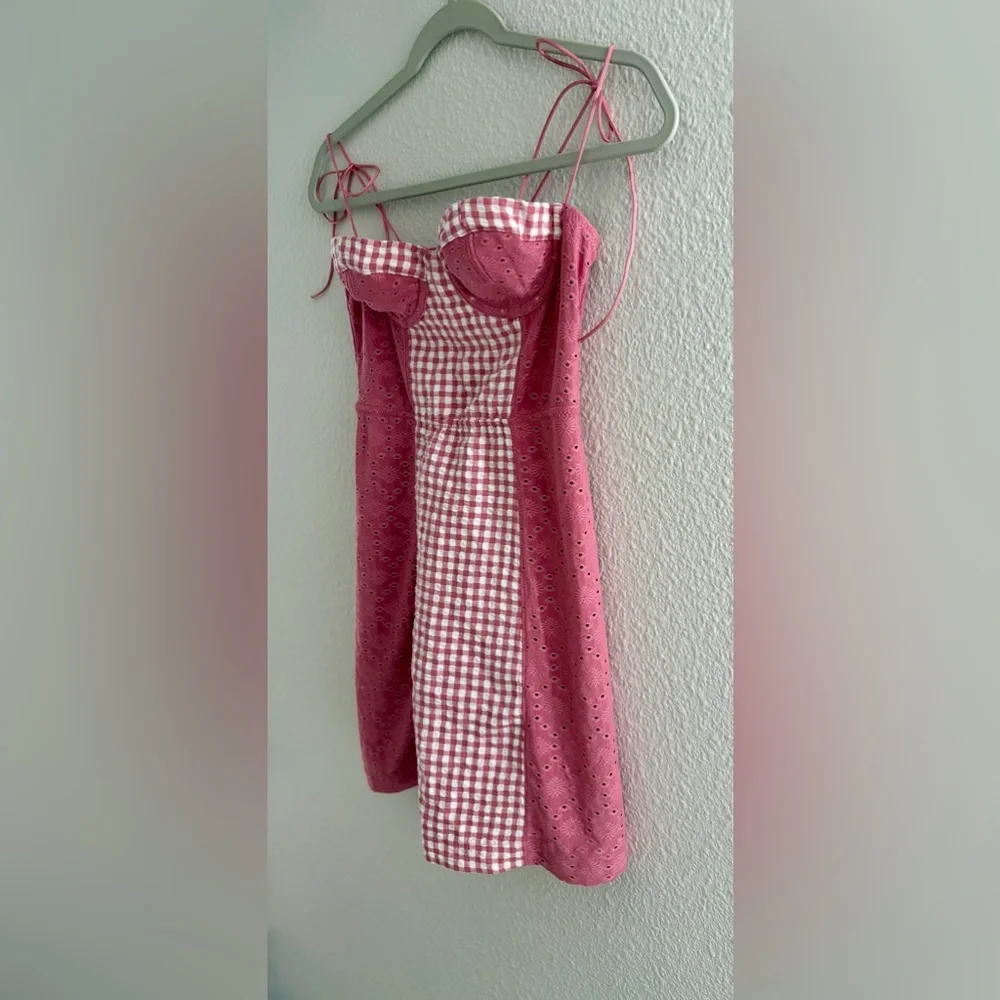 Urban Outfitters Pink Gingham Corset Mini Dress Eyelet Bustier SP - Picture 9 of 15